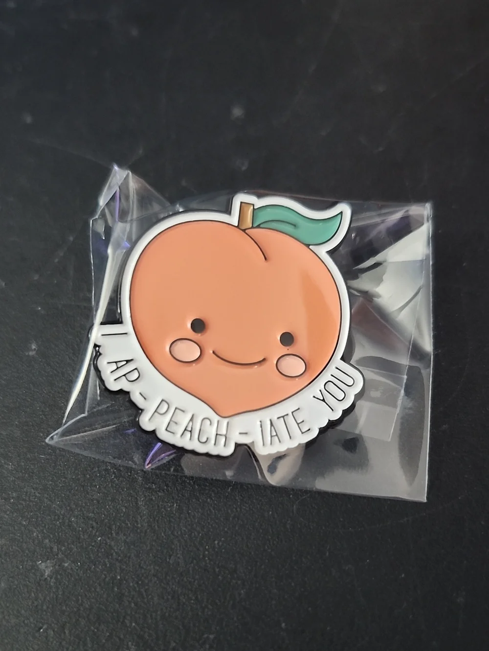 Cute Peach 'I Ap-peach-iate You' Enamel Pin - Orange Peach Design